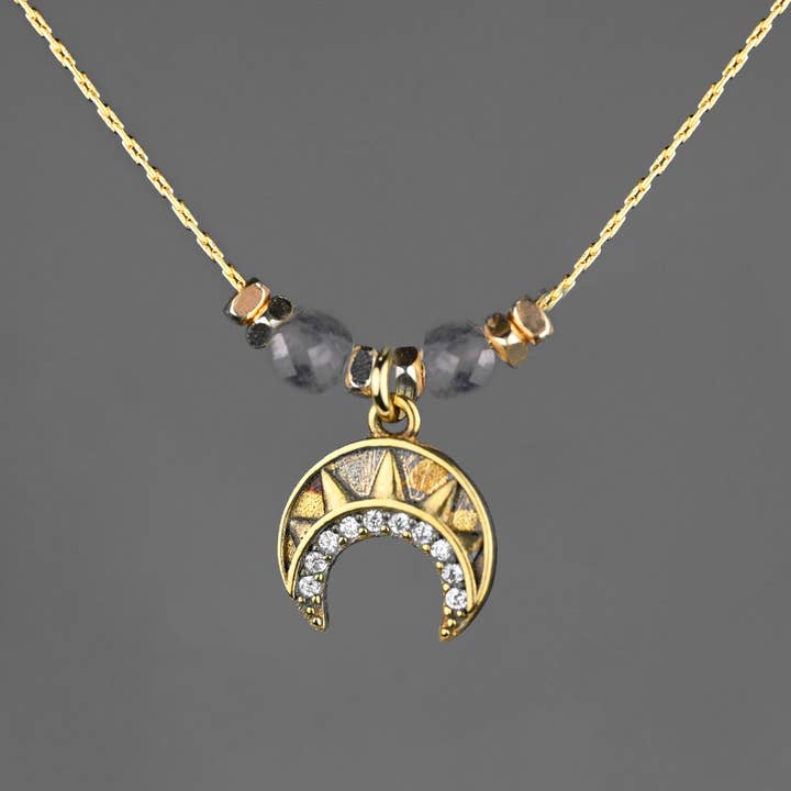 Small Vintage Deco Pave Crescent w/ Semi Precious Stones for wholesale by KBD Studio