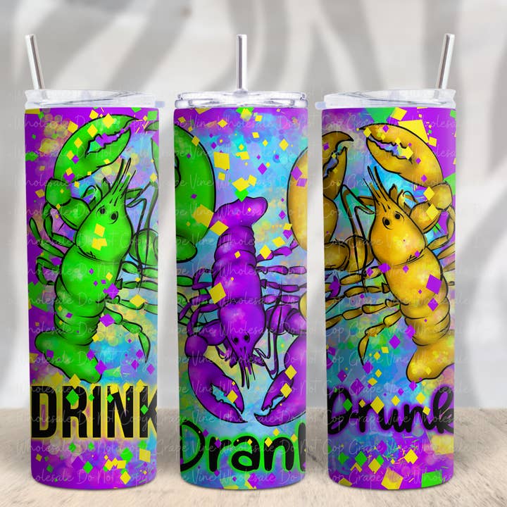 Drink Drank Drunk Crawfish 20oz Tumbler for wholesale by GrapeVineWholesale