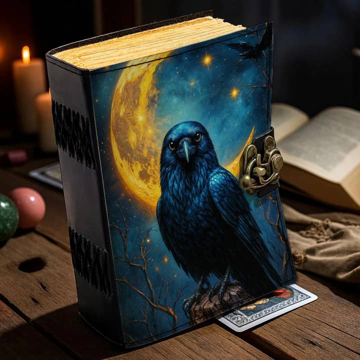 Raven Leather Journal with Moon Design Gothic Grimoire for wholesale by MNM HANDICRAFTS