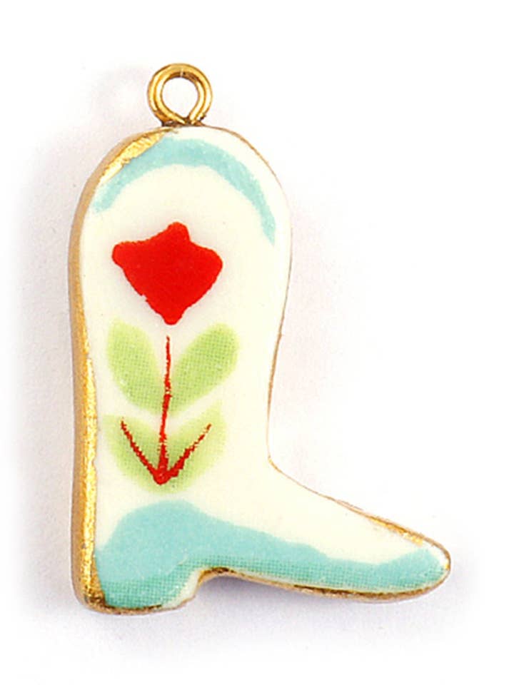 Charms Santiag Blanc Turquoise Fleur Rouge pour la vente par SIKA BIJOUX