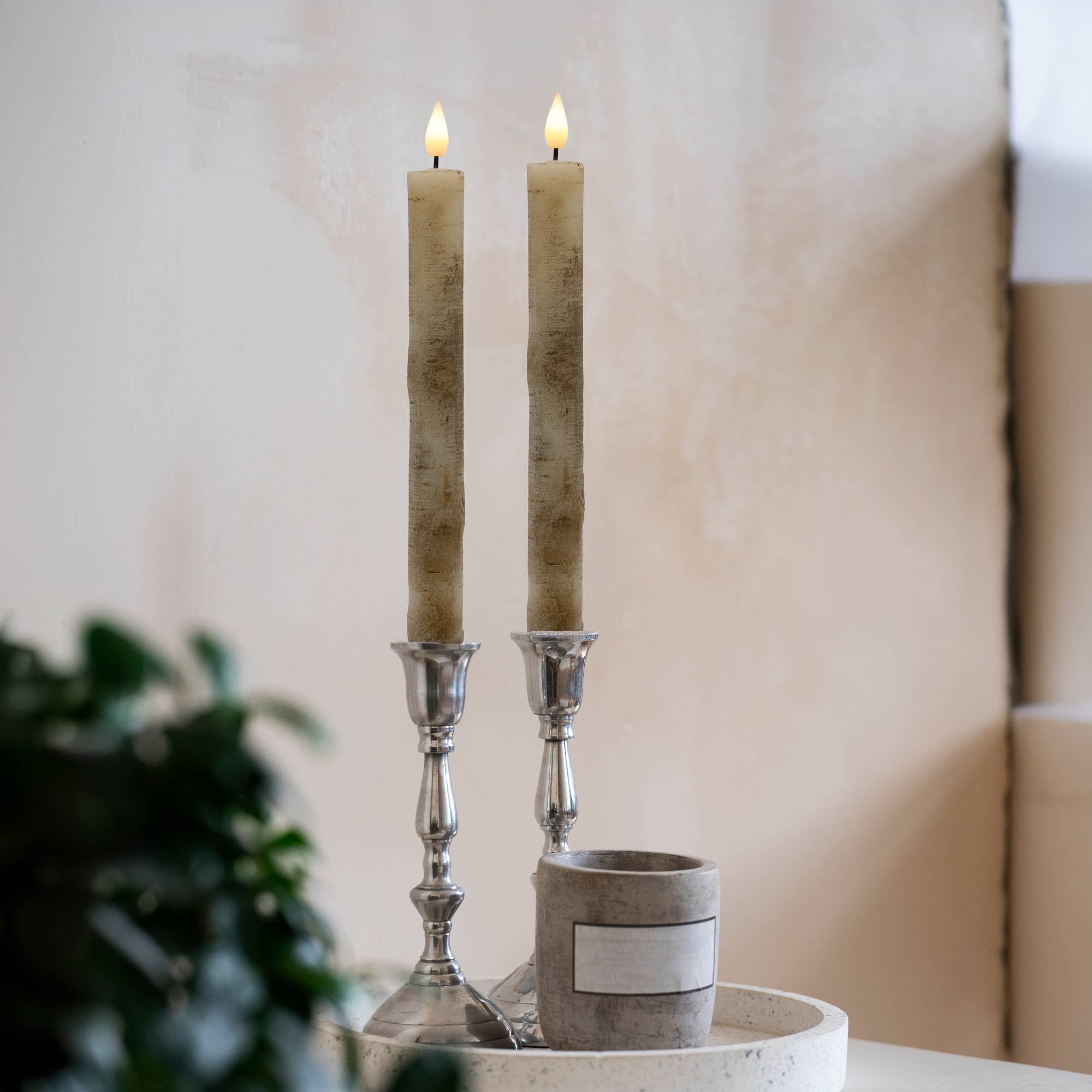 LumaBase - Wholesale Flameless Candle - Battery Operated Birch Wood Taper Candles - Set of 22