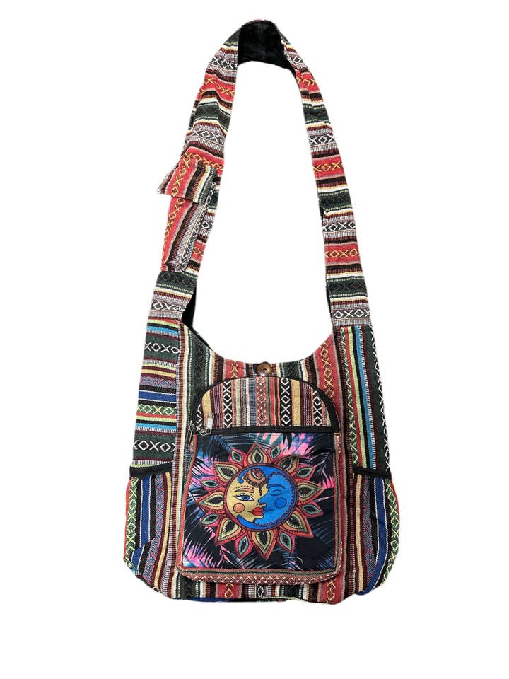 Cotton Multi Color Side pocket Zip Sun Moon Bag KFC2796 for wholesale by Rising International Inc