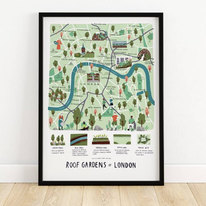 The Roof Gardens of London Map Print for wholesale by Alex Foster Illustration