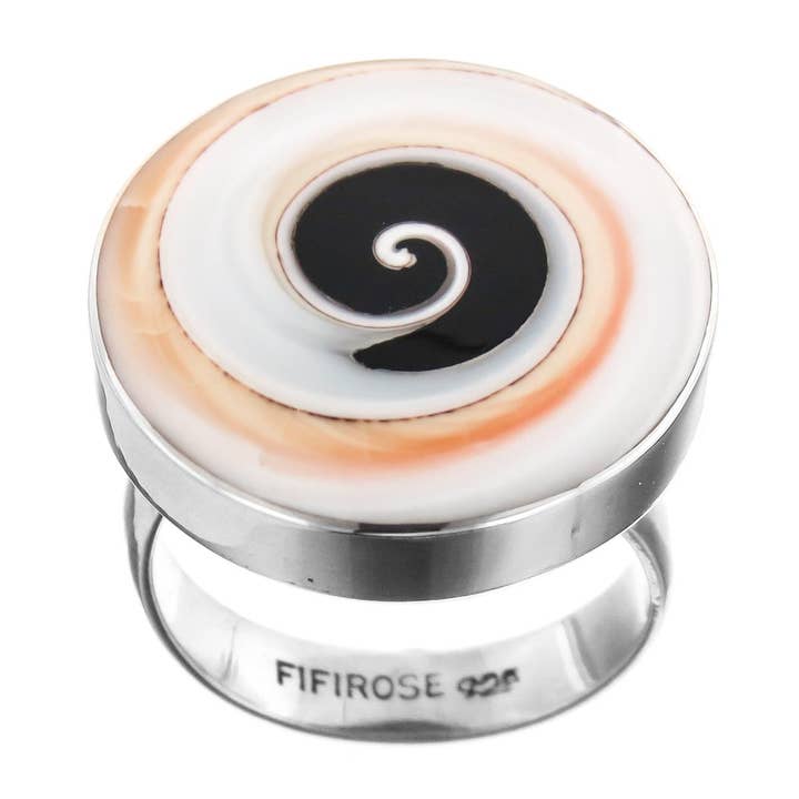 spiraling shiva eye cone shell sterling silver adjustable us 6 ring for wholesale by FifiRose