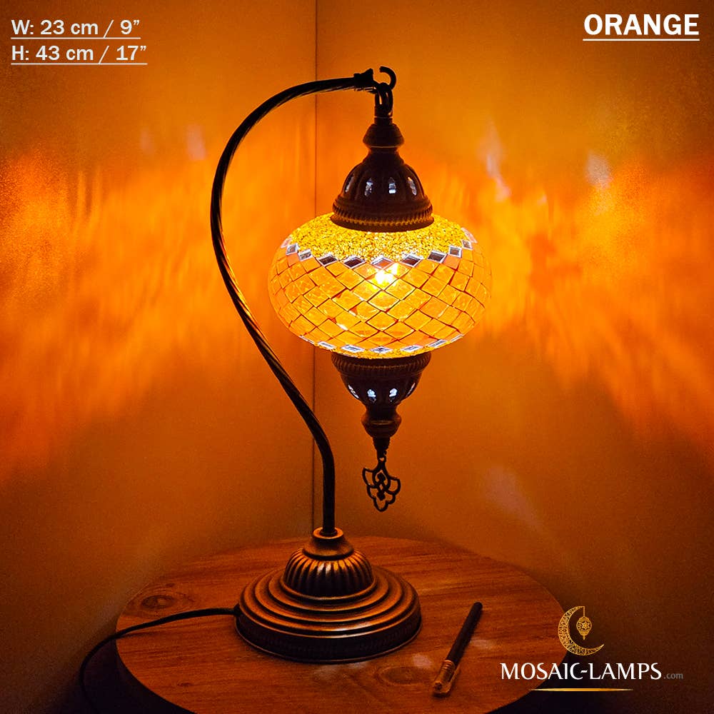 Mosaic Lamps - Wholesale Accent/Desk Lamp - 10+Colors - Gooseneck Large Globe Mosaic Table Lamp, Turkish56