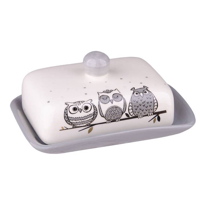 STP - Wholesale Butter Dish - Owls Ceramic Butter Dish with Lid