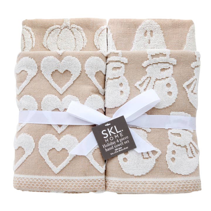 Holiday Jacquard 4-Piece Hand Towel Set, Tan for wholesale by SKL HOME