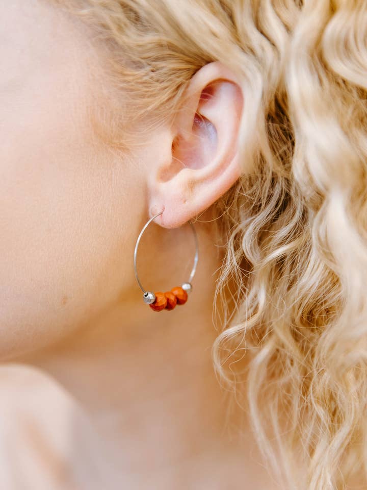 Red Jasper Hoop Earring for wholesale by Mad Bohemian Studios