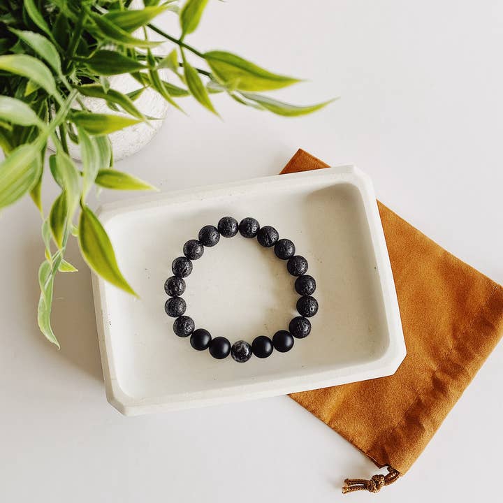Simple Joys Shop - Vendita all'ingrosso Bracciale con perline - Onice nero+pietra preziosa labradorite+bracciale in lava nera da uomo