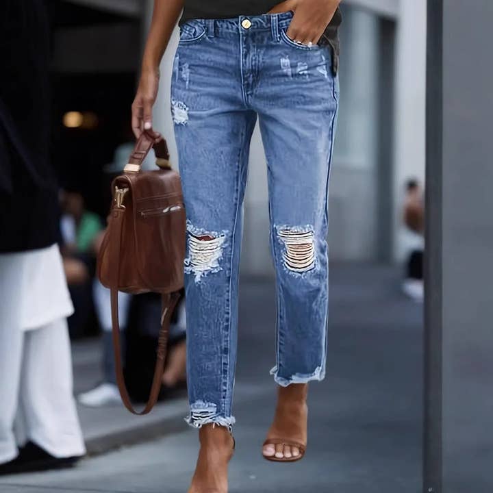 Your Beautiful Boutique - Wholesale Jeans - Women's - Women Casual Retro Slim Fit Ripped Jeans
