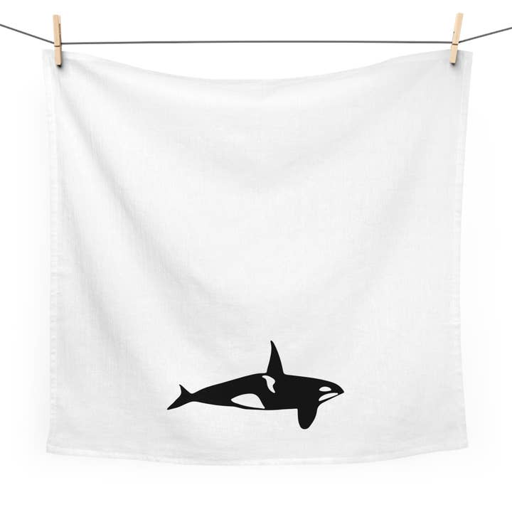 Killer Whale 100% Cotton Printed Kitchen Tea Towel for wholesale by Our Wild Puget Sound