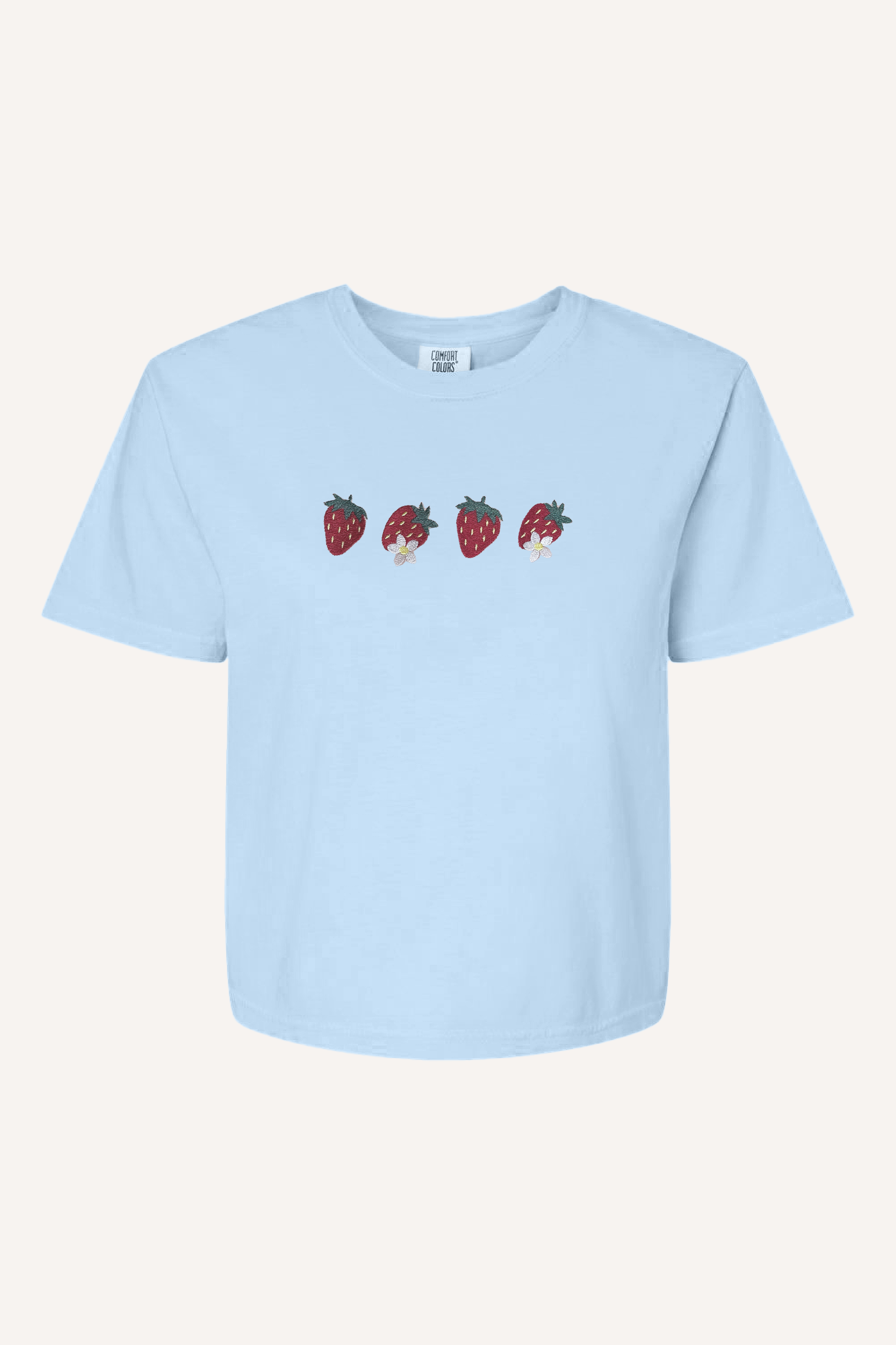 Plantiful Design Co - Venta al por mayor Camiseta - Mujer - Camiseta bordada con fresas, Fresa floral de primavera6