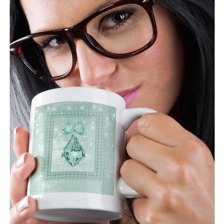 3dRose - Wholesale Coffee Mug - 3dRose, Pastel Mint Green Crystal Look Ornament in Frame on Lights, Mug9