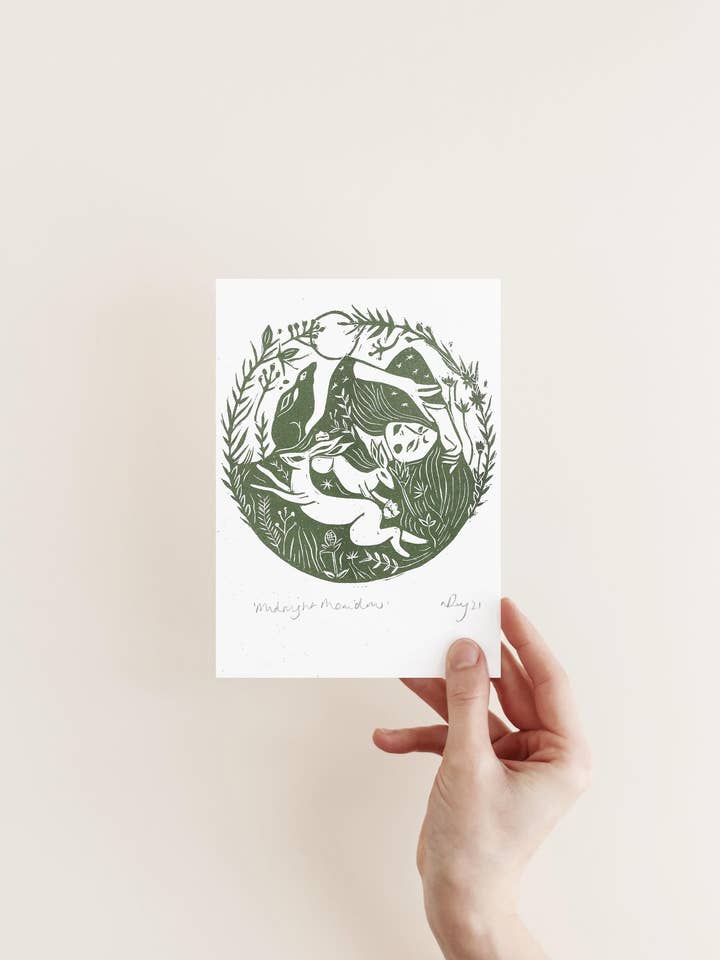 Impressão de risco Midnight Meadow, bruxa, lebre e lua, halloween por atacado de Prints by the Bay