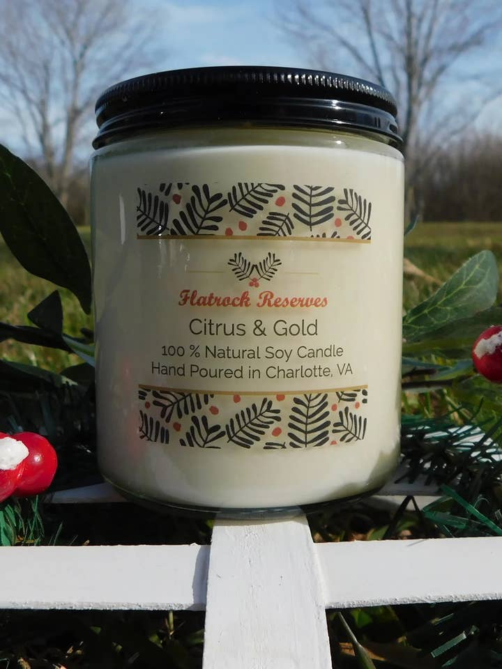 Vela de 8 oz. Cítricos y Oro para venta al por mayor de Flatrock Reserves