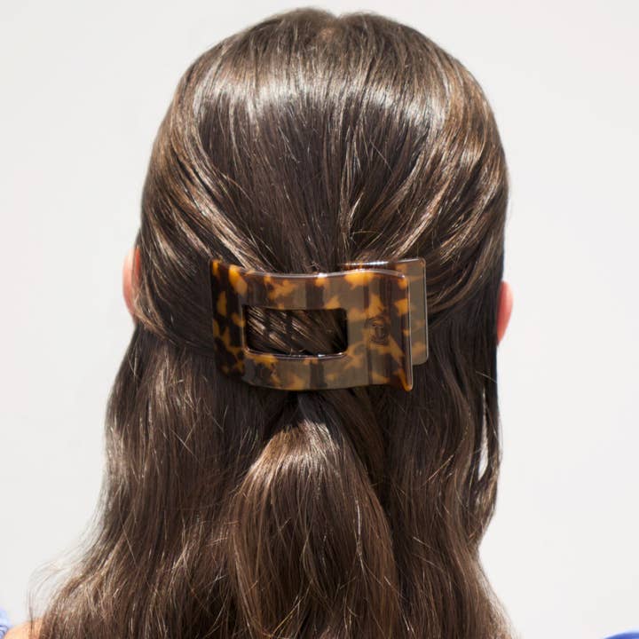 TELETIES - Wholesale Hair Clip - Women's - Flat Rectangle Hair Clip | Small | Tortoise3