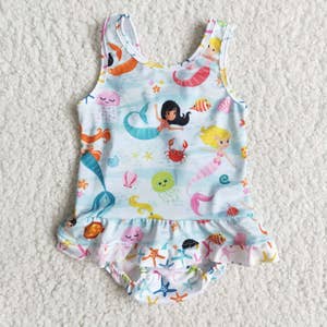 Toddler Baby Boys Girls One Piece Swimsuit Cartoon Shark Tank Swimwear  Bathing Suit with Hat