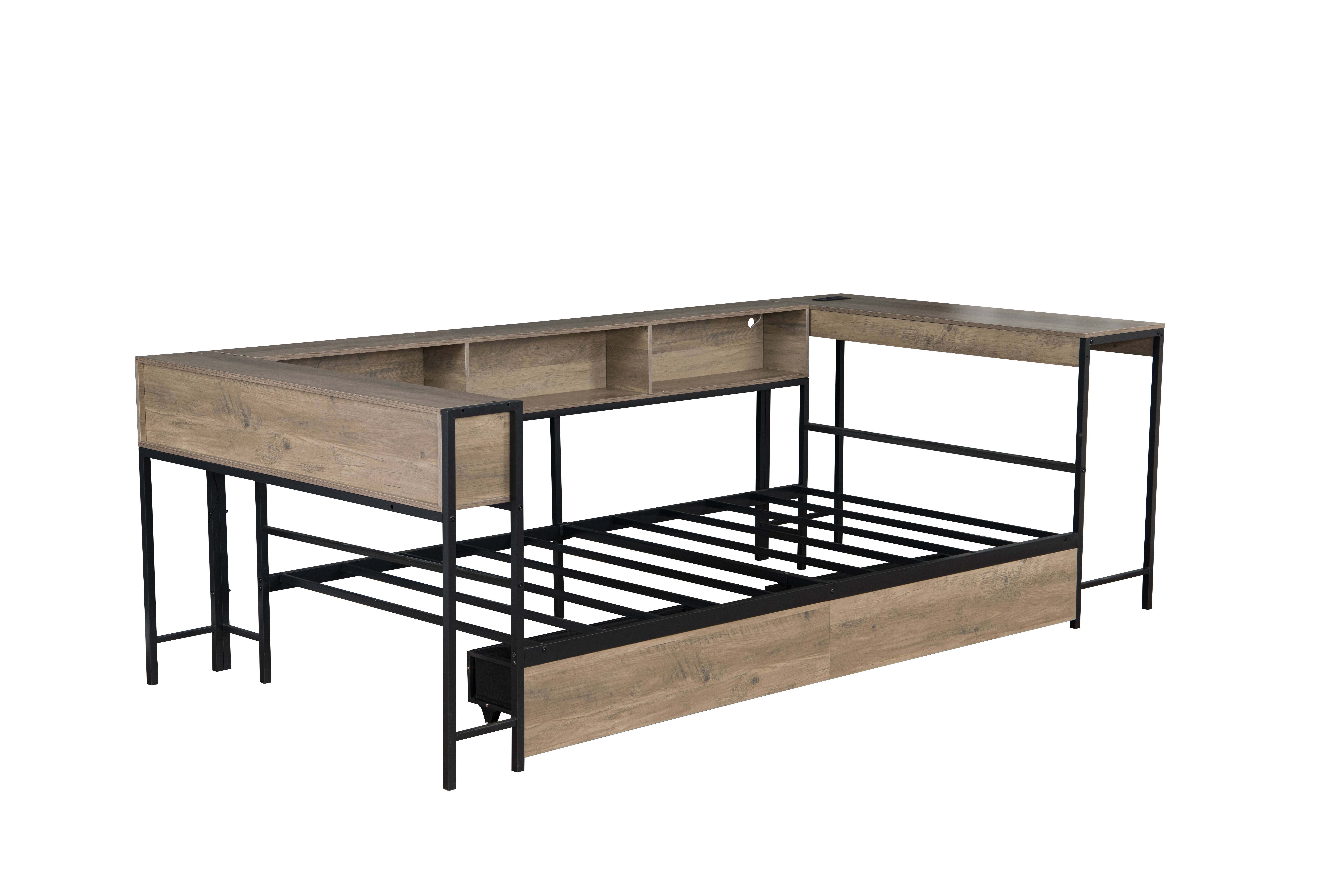 HOMYCASA DESIGN INC - Wholesale Bedroom Furniture - Corner Bed Frame Twin Size & Bookcase & 2 Underbed Drawers4