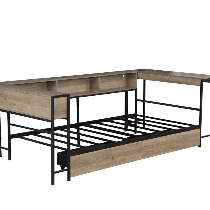 HOMYCASA DESIGN INC - Wholesale Bedroom Furniture - Corner Bed Frame Twin Size & Bookcase & 2 Underbed Drawers4
