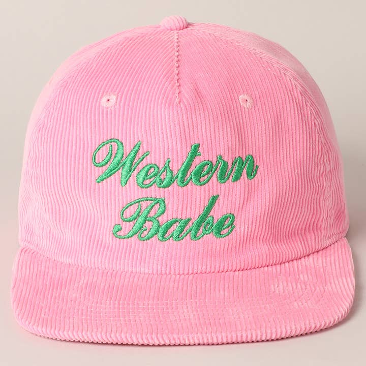 Fashion City - Wholesale Baseball Cap - Women's - Western Babe Letter Embroidered Corduroy Cap