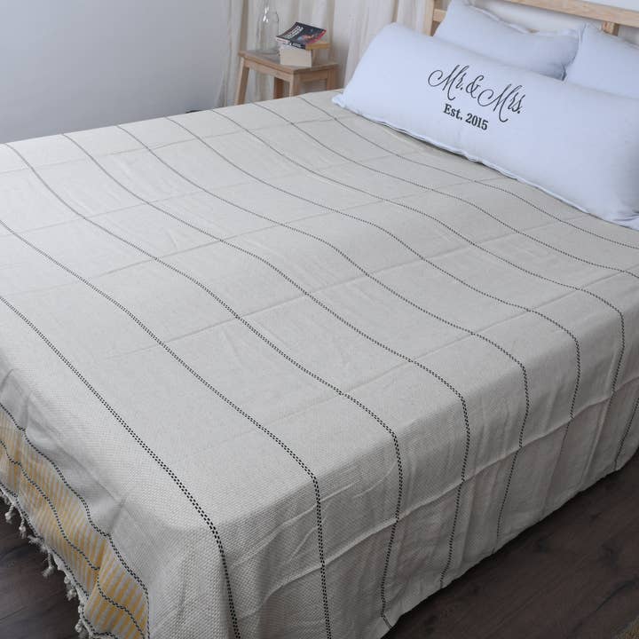 Organic Turkish Towels - Wholesale Picnic Blanket - Outdoor Picnic and Sofa Blanket, Mustard Striped Bedcover8