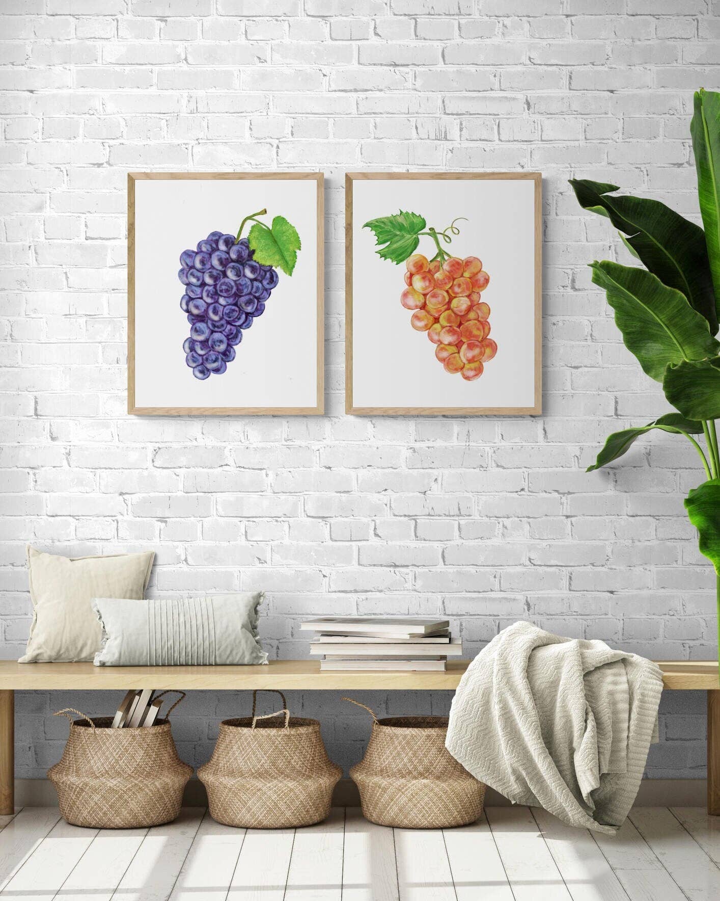 MerikaArt - Wholesale Art Print - Pink and Black Muscat Grape Art Print, Wine Art, Kitchen Wall Painting, Dining Room Decor, Fruit Illustration, Farmhouse Wall Decor2