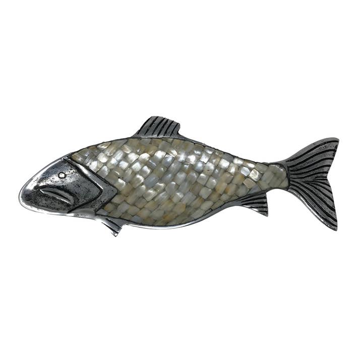 Wilco Home - Venta al por mayor Bandejas/platos/boles decorativos - Placa de pescado de aluminio fundido con incrustaciones de nácar