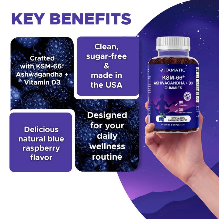 Vitamatic - Wholesale Oral Supplement/Vitamin - Vitamatic KSM-66® Ashwagandha + D3 Gummies - 60 Gummies4