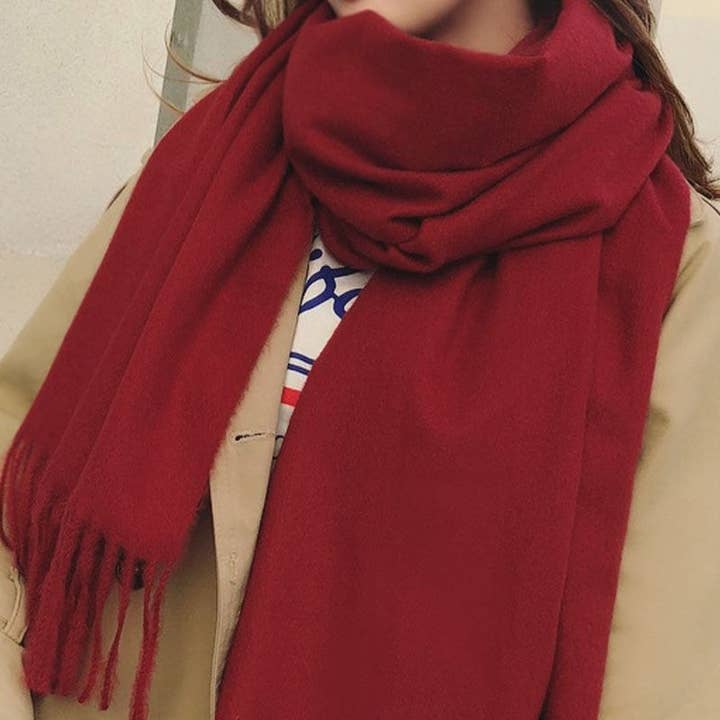 ShieldChic - Wholesale Scarf - Women's - Thickened Imitation Cashmere Solid Color Tassled Scarf1