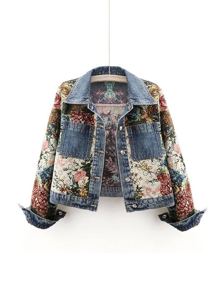 BLUE Floral Denim Jacket for wholesale on Faire