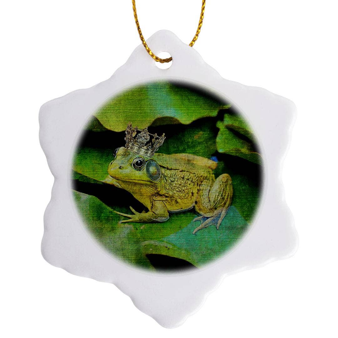 3dRose - Wholesale Ornament - 3dRose, Funny green frog with golden crown illustration, Ornament0