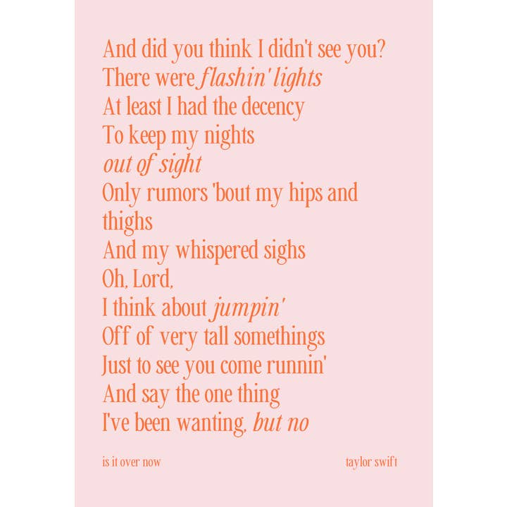 Moo and May Studio - Wholesale Art Print - Is It Over Now | Taylor Swift Lyrics