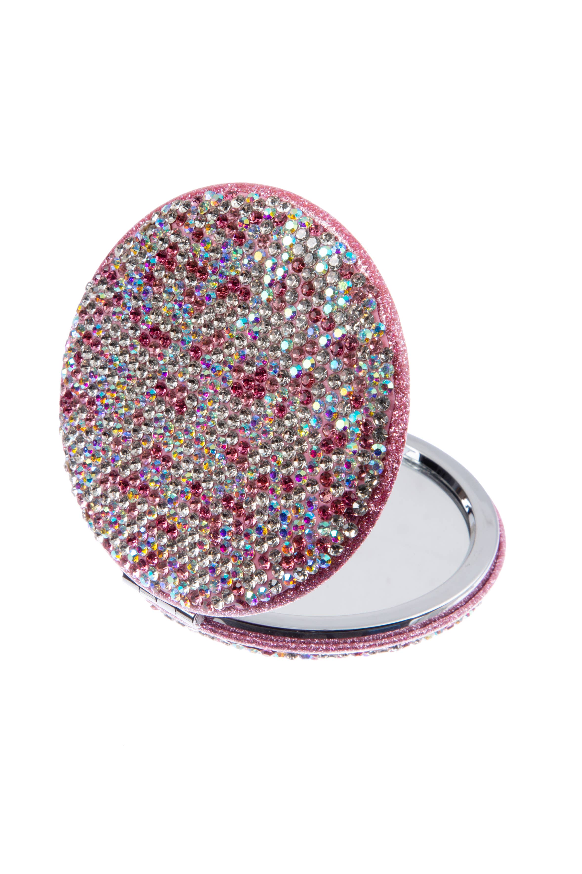 Ole - Wholesale Compact Mirror - Circle Ceramic Rhinestone Folding Makeup Mirror M04493
