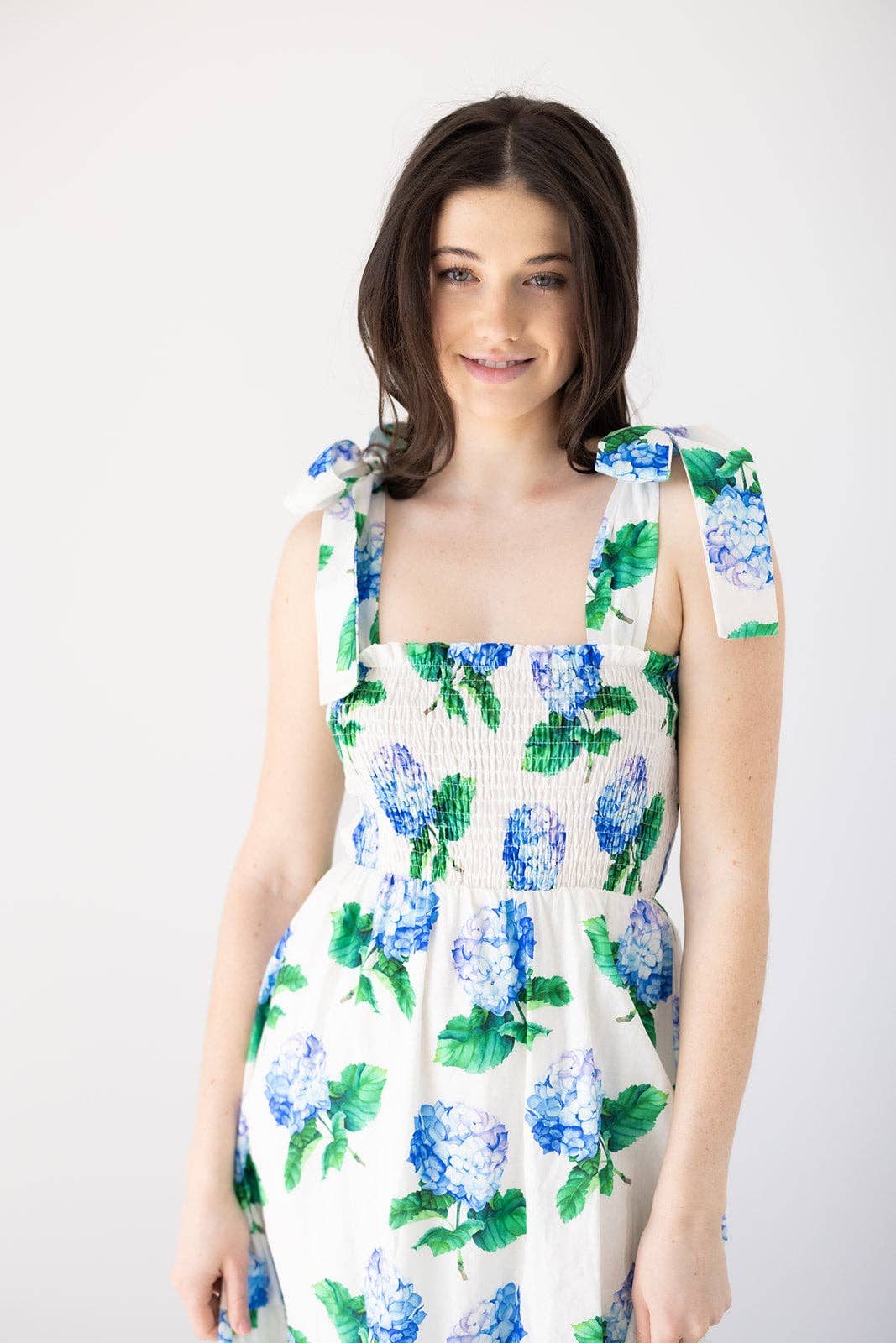 Kathleen Maeve - Wholesale Dress - Women's - Emma Bow Maxi Dress | Bright Blue Hydrangeas5