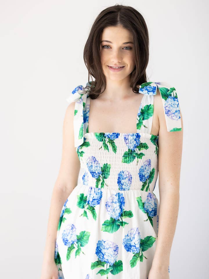 Kathleen Maeve - Wholesale Dress - Women's - Emma Bow Maxi Dress | Bright Blue Hydrangeas5