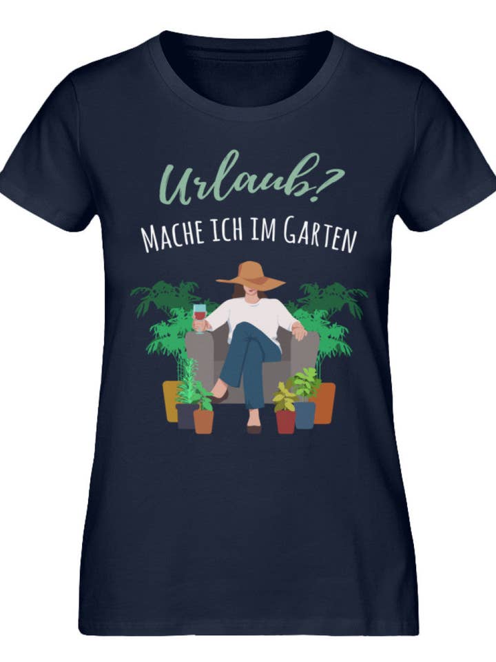 Vacaciones en el jardín con sombrero de paja: camisa orgánica premium para mujer para venta al por mayor de GARTENFAN