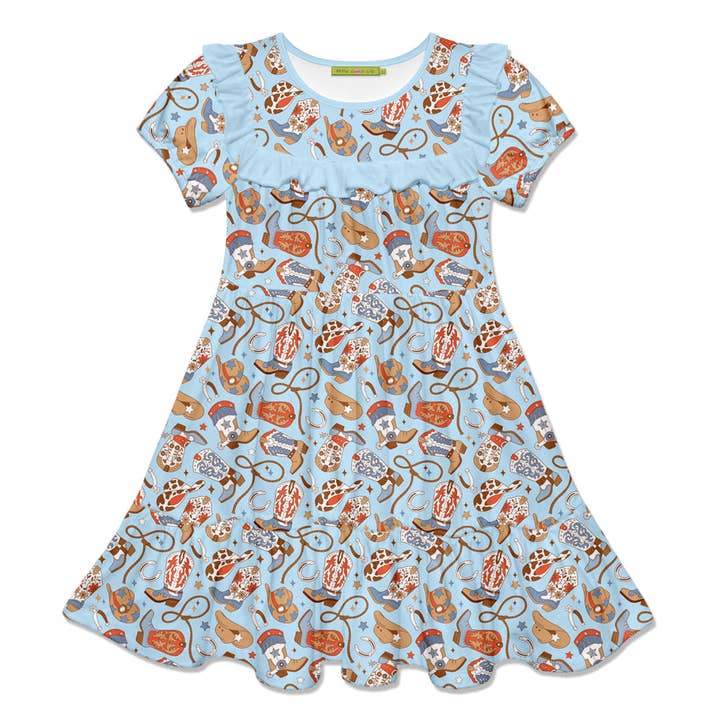 Mädchen Western Howdy Boots Rüschen Stufen A-Linien Kleid für den Großhandel von Millie Loves Lily
