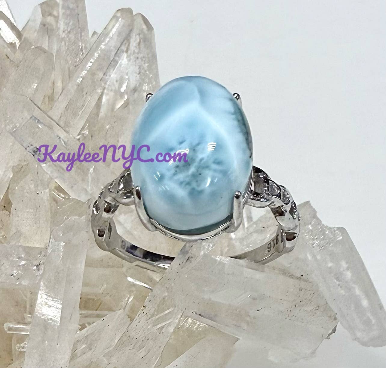 KayleeNYC - Wholesale Single Stone/Solitaire Ring - Natural Larimar Stainless Steel Ring 10x14mm4