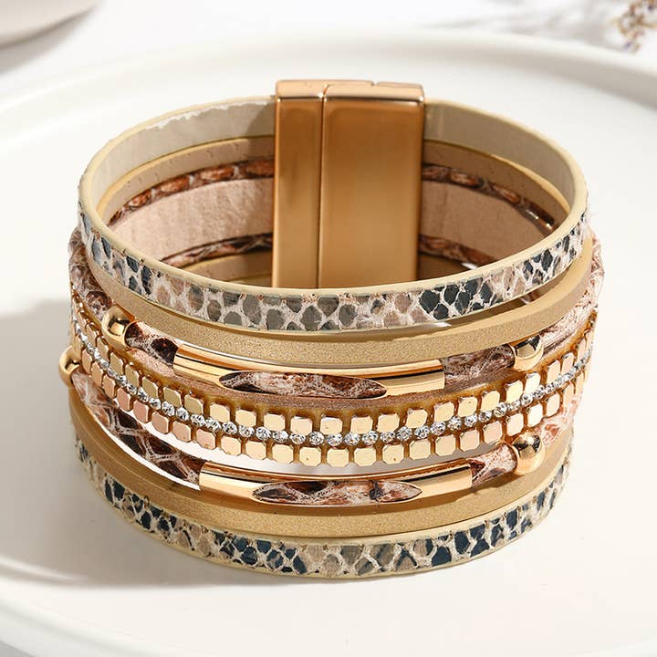 Snake Skin Bead Curved Tube Magnet Clasp Bracelet for wholesale by MKS America