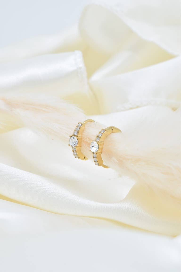 Kapyco - Wholesale Huggie Earrings - Mini Creole Rhinestone in Stainless Steel - BO1004111