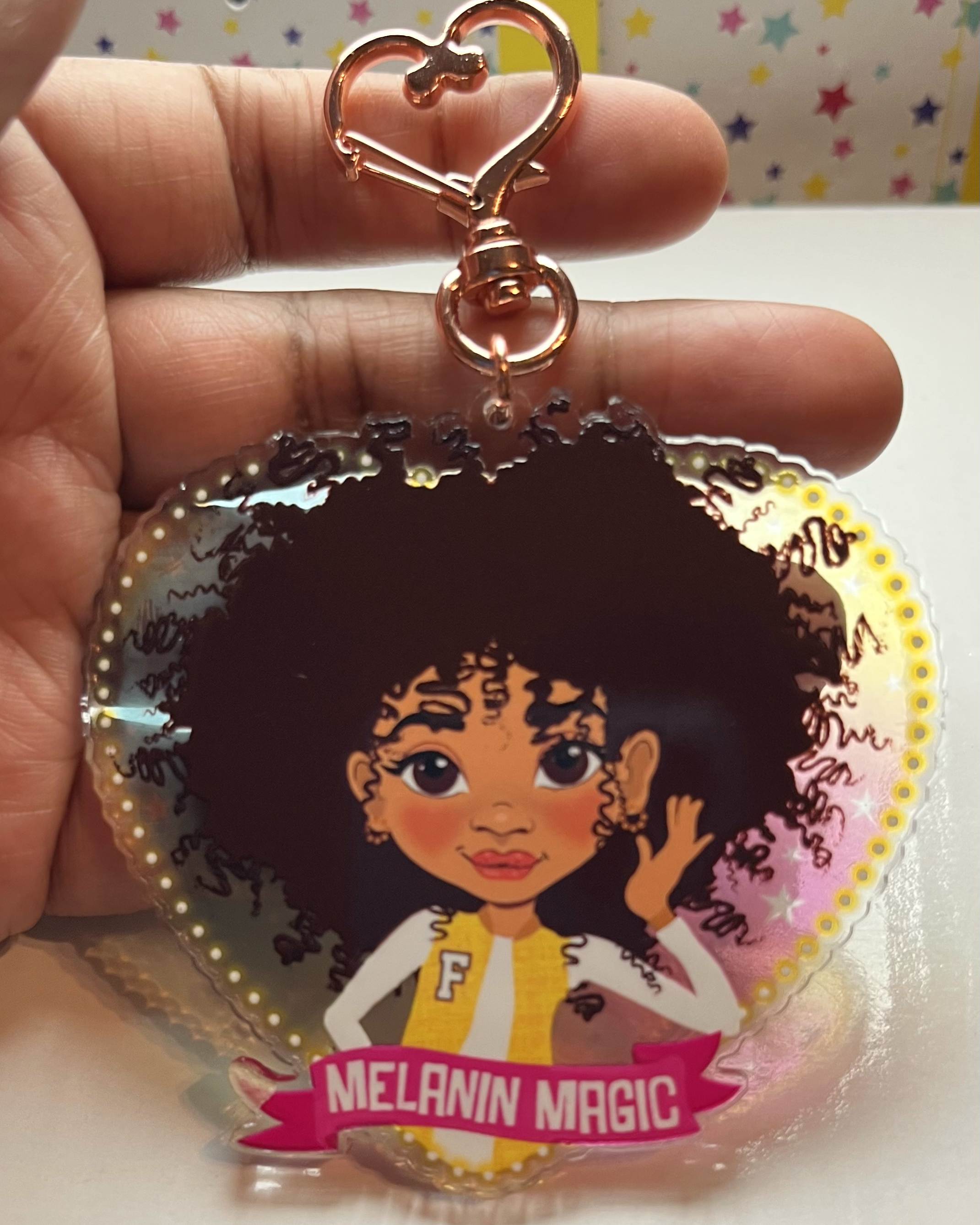 Fefus Designs - Wholesale Keychain - Kids - Melanin Magic Afro Mixed Race Girl Keyring/ Bag Charm by Fefus Designs6