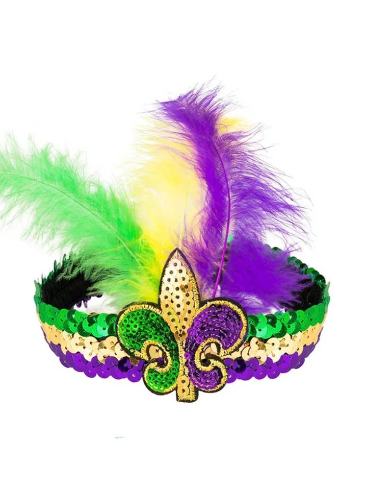 Mardi Gras Stirnband mit Federn für den Großhandel von SJ NOLA LLC