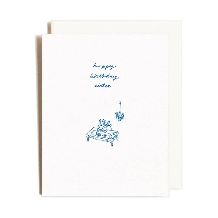 Birthday Sisters | Bunny Cake | Letterpress Card for wholesale by Homework Letterpress Studio