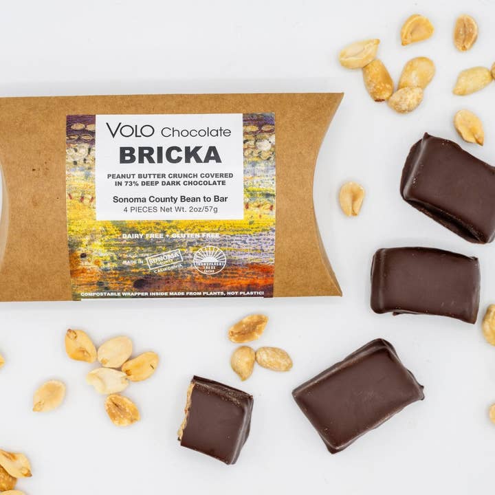 Volo Chocolate - Wholesale Chocolate Covered Sweets - BRICKA - Peanut Butter Crunch Covered in 73% Deep Dark Chocolate *Vegan