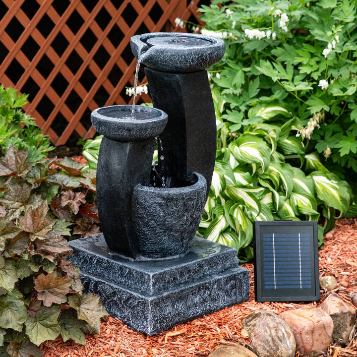 Modern Cascading Bowls Solar Water Fountain with Battery for wholesale by Sunnydaze Decor