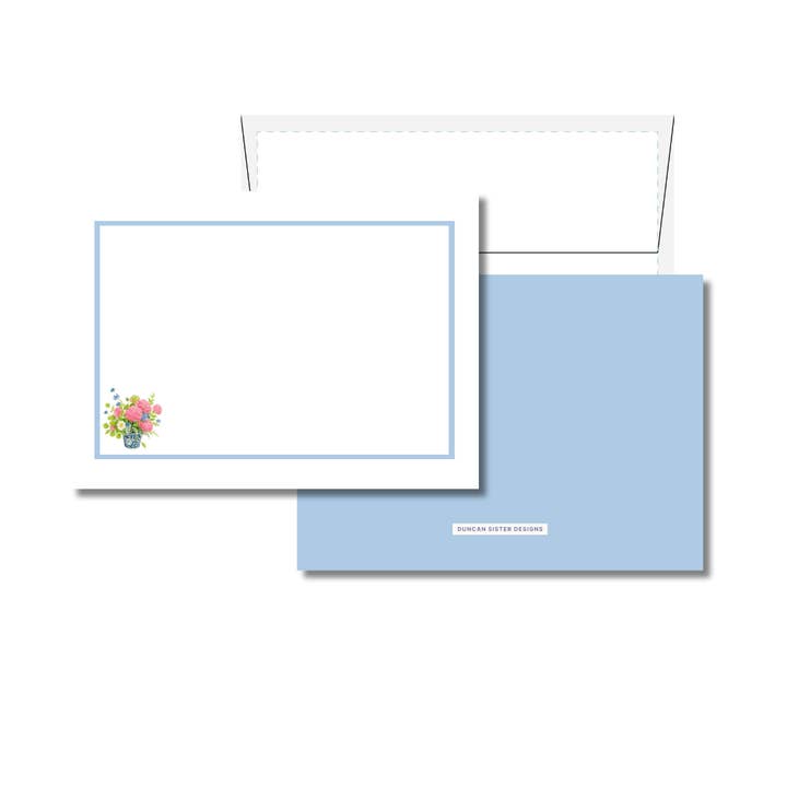 Roze Bloemen Gemberpot Notitiekaarten – Set van 8, Gemaakt in de VS voor wholesale door Duncan Sister Designs