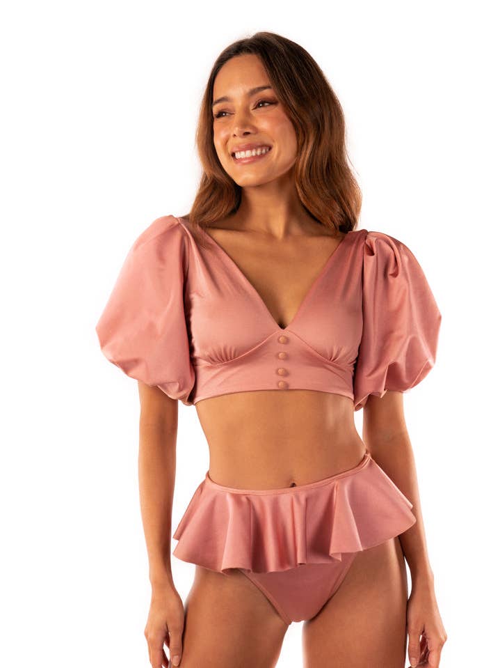 Milana High-Waisted Bikini Bottom With Peplum Skirt  for wholesale by SANLIER