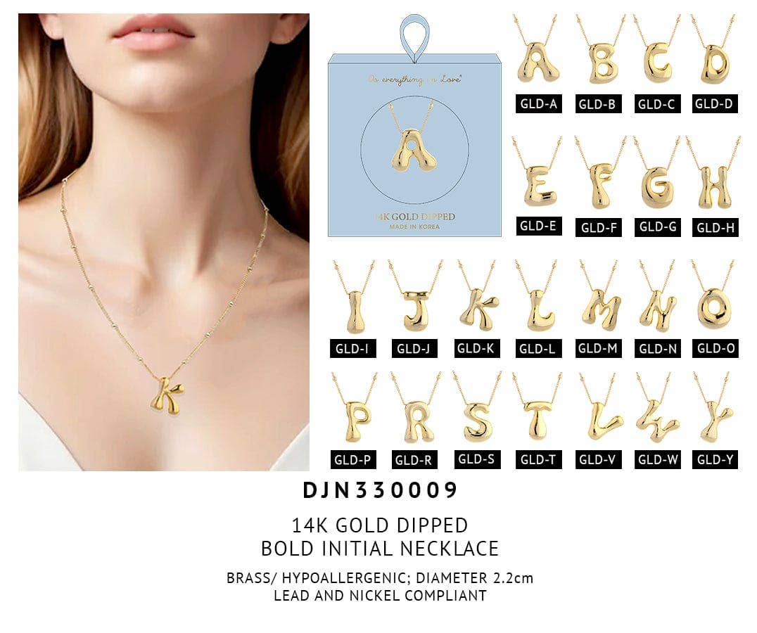 MiMi Wholesale - Wholesale Pendant/Charm Necklace - DJN330009 14K Dipped Big Bubble Letter Initial Necklace1