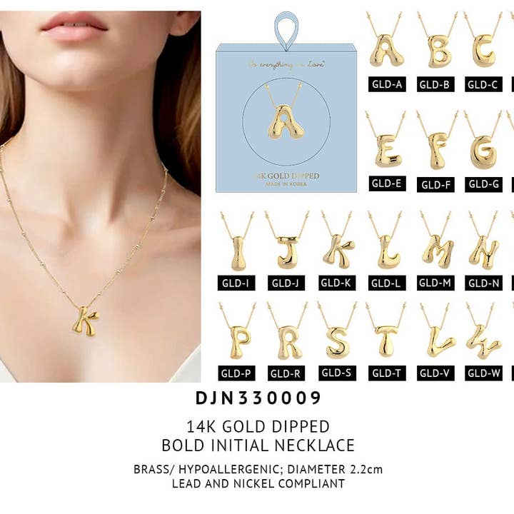 MiMi Wholesale - Wholesale Pendant/Charm Necklace - DJN330009 14K Dipped Big Bubble Letter Initial Necklace1