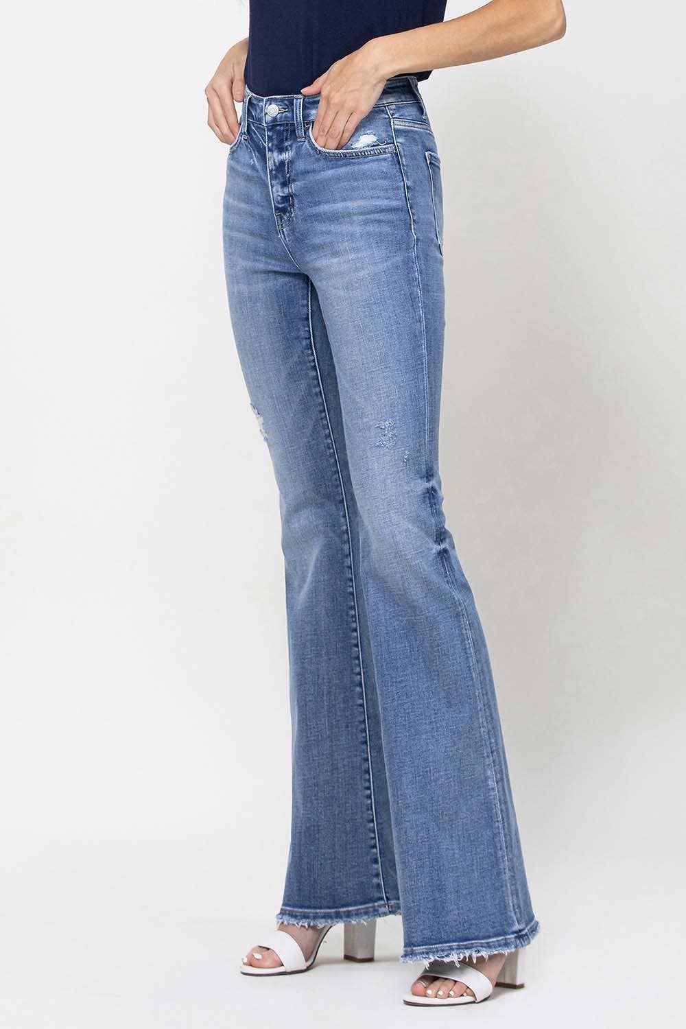 BREAK AWAY HIGH RISE DISTRESSED FLARE JEANS F4217 for wholesale on Faire8
